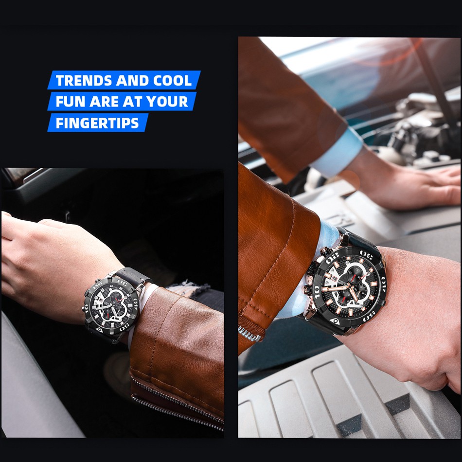 Đồng Hồ Đeo Tay Mặt Tròn Dây Da Chống Nước Dành Cho Nam MEGIR 2136