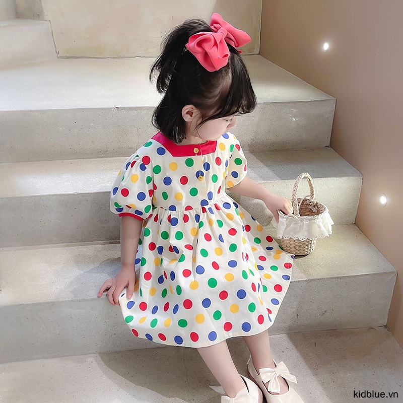 Đầm Công Chúa Họa Tiết Chấm Bi Nhiều Màu Dễ Thương Phong Cách Hàn Quốc Cho Bé Gái