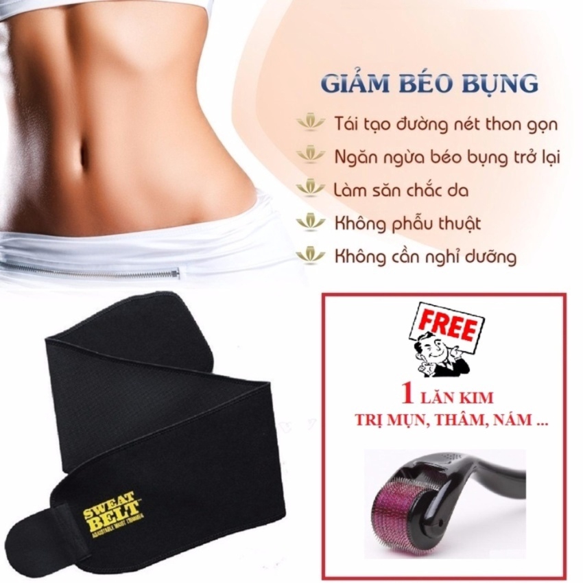 Đai nịt bụng m mỡ Sweat Belt (Đen) + Tặng 1 lăn kim trị sẹo, trị thâm nám ...