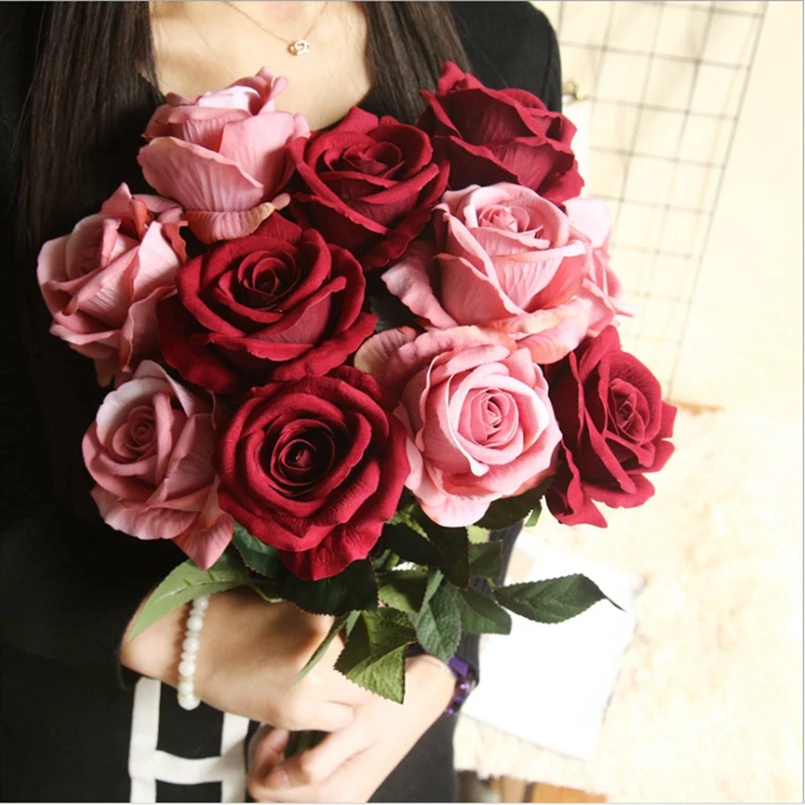 1 Bó Hoa Hồng Lụa Đính Ngọc Trai Nhân Tạo