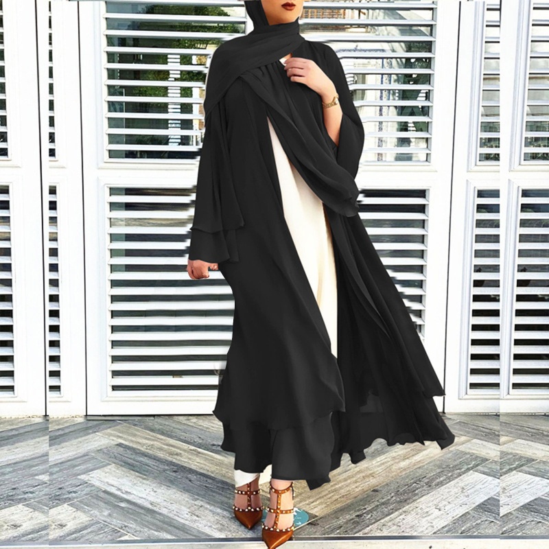 Đầm Maxi Tay Loe Dài Màu Sắc Trơn Kèm Thắt Lưng Phong Cách Hồi Giáo Cho Nữ