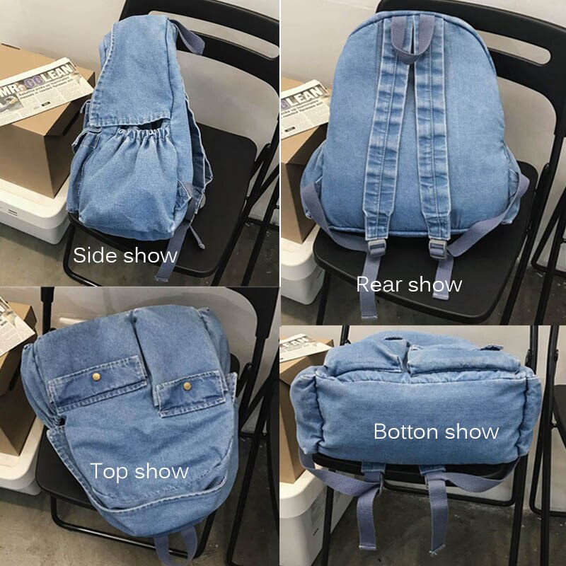 Ba Lô Denim Màu Trơn Phong Cách Hàn Quốc Cá Tính ZY015