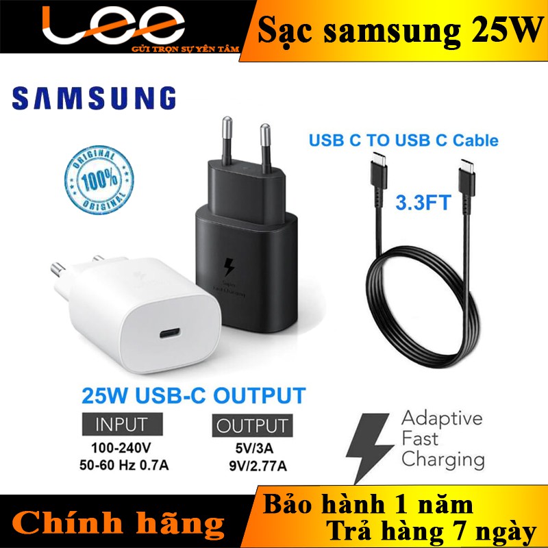 Sạc Nhanh Samsung 25w PD (Chính hãng) Note 10 Note 20 S20 S20+ S20 Ultra A71 S21 S21 Ultra Bảo Hành 12 Tháng