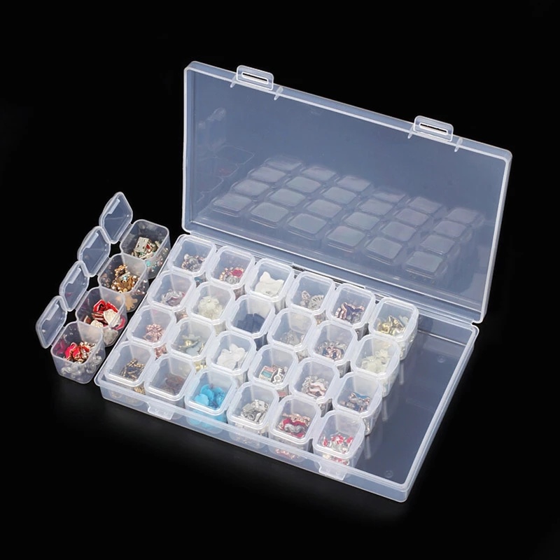 6/8/10/12/24/28 Grids Transparent Clamshell Jewelry Storage Plastic Box/ Nail Art Tools Storage Container/ Dustproof Cotton Swab Necklace Earrings Rings Beads Jewelry Clear Organizer Case