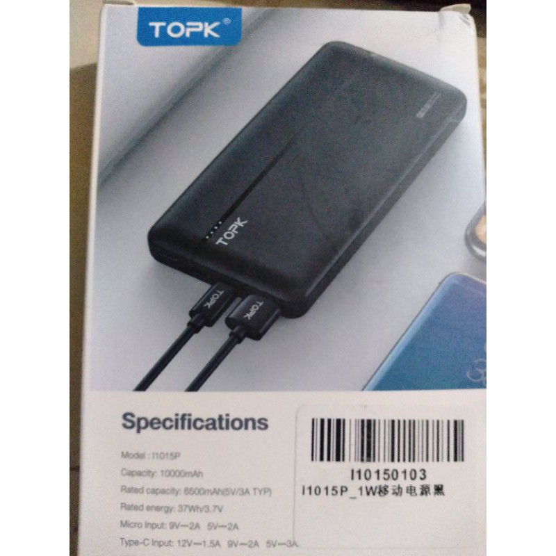 Sạc dự phòng chính hãng, nguyên seal Topk 10000mah có sạc nhanh Quick Charge 3.0 và Power Delivery