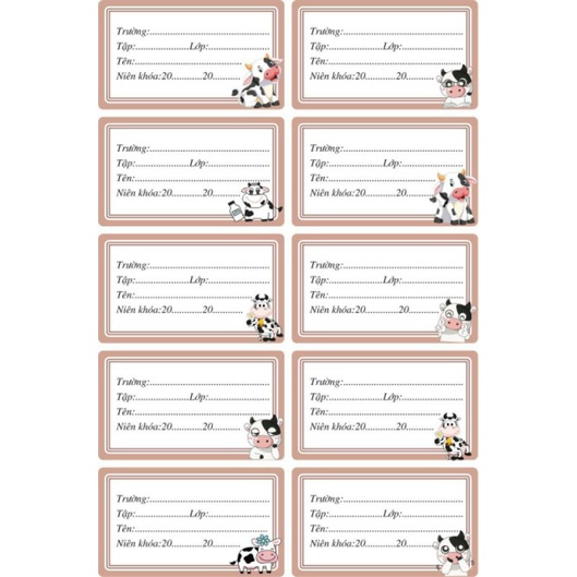Bịch 4 tờ  nhãn vở dán tập dễ thương mẫu bò sữa/trà sữa/bạch tuộc/bơ/bốn mùa