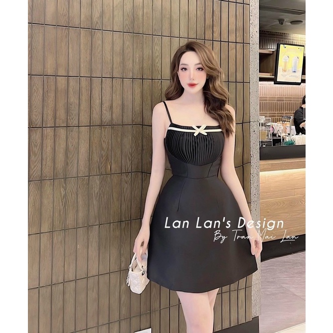 Đầm tiệc  hai dây xếp  ly ngực phối nơ sang chảnh