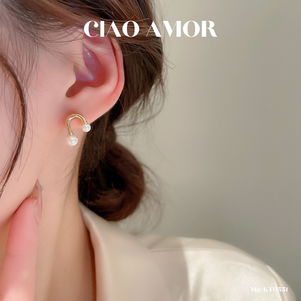 KT0551-Khuyên tai nữ, Bông tai nữ nụ vòng cung đính ngọc đơn giản Trang sức Ciao Amor