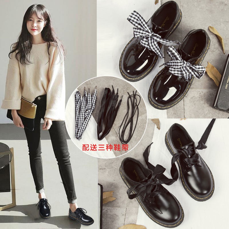 (ORDER) Giày ulzzang da bóng tặng kèm 3 dây giày đi 3 kiểu phong cách nữ sinh Hàn Quốc | BigBuy360 - bigbuy360.vn
