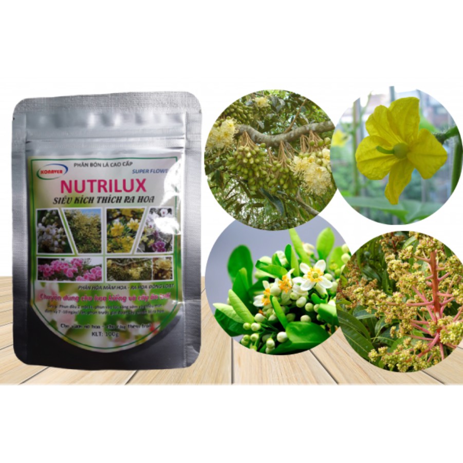 Thuốc ra hoa đậu trái, chống rụng hoa và trái non NUTRILUX gói 100g