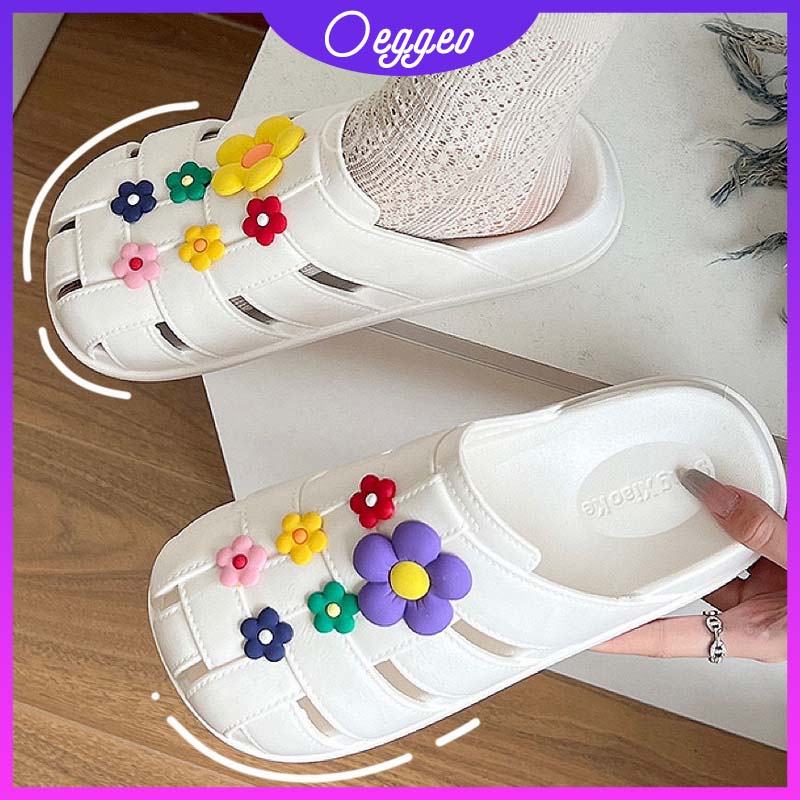 Oeggeo shop Dép Đế Bệt Dệt Hoa Dành Cho Nữ Đi Ngoài Trời