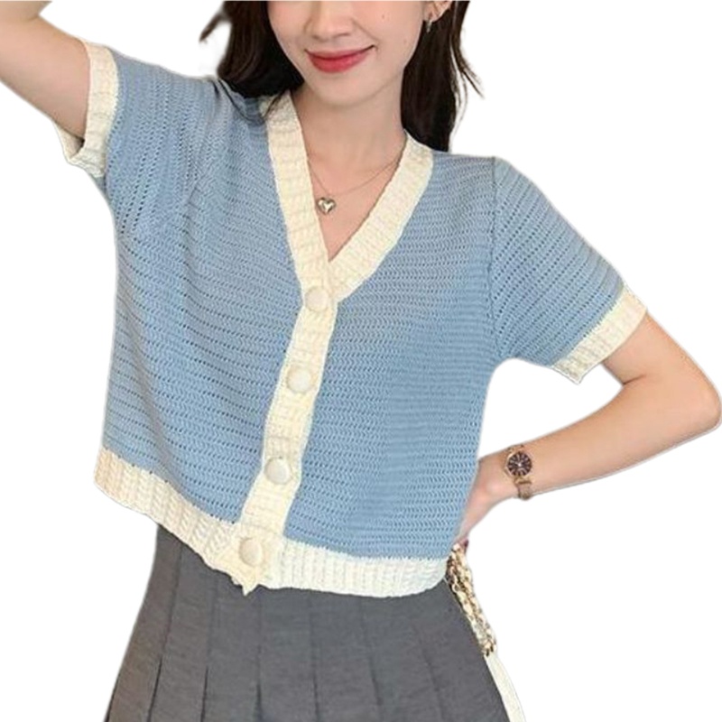 Áo Khoác Cardigan Ngắn Tay Cổ Chữ V Cài Nút Thời Trang Mùa Hè Cho Nữ