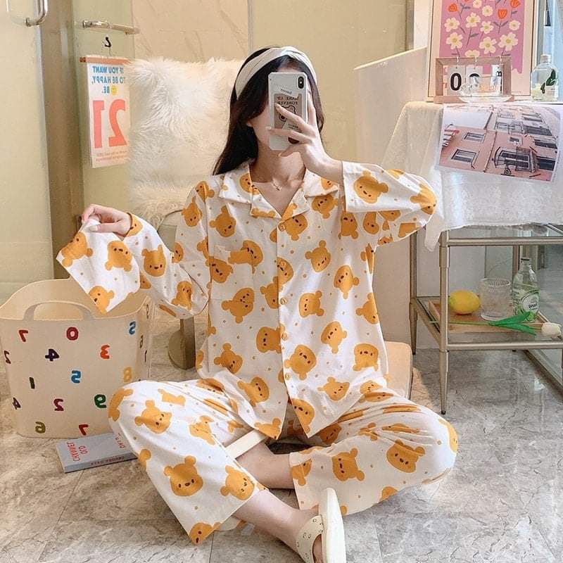 (hàng có sẵn) bộ ngủ pizama dài tay thu đông mẫu mới hot nhất (kèm ảnh thật)