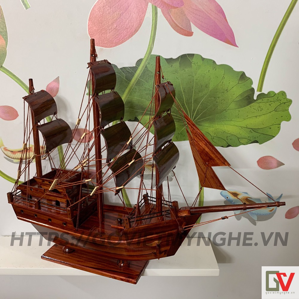 [Chiều dài 55cm] Mô Hình Thuyền Gỗ Chở Hàng Phong Thuỷ Thái Lan - Thân tàu 40cm - Gỗ Tràm Tự Nhiên