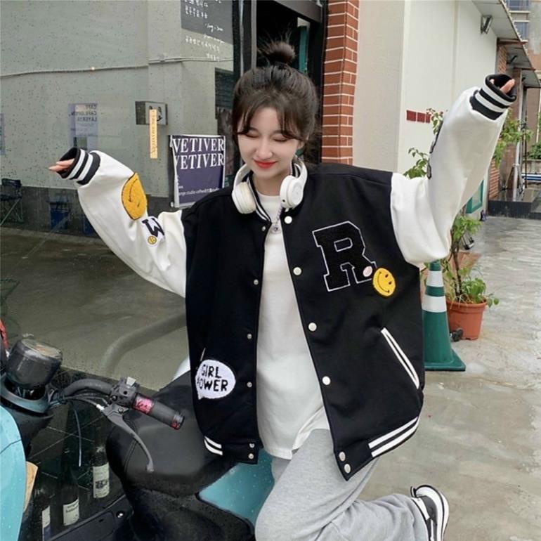 Áo khoát nữ bomber logo R hàng chuẩn shop bao chất-A821