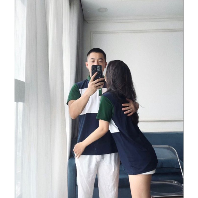 Áo đôi polo cá sấu phối màu cho nam nữ