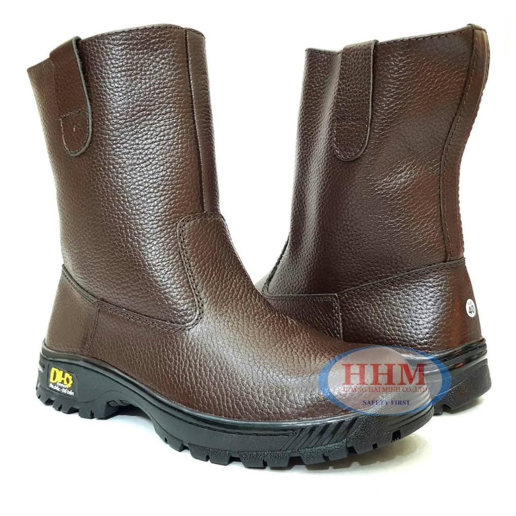 Ủng da bảo hộ DH màu nâu, da thật siêu bền, đế và mũi lót thép, đế cao su chịu nhiệt, chống tia lửa hàn 🔥