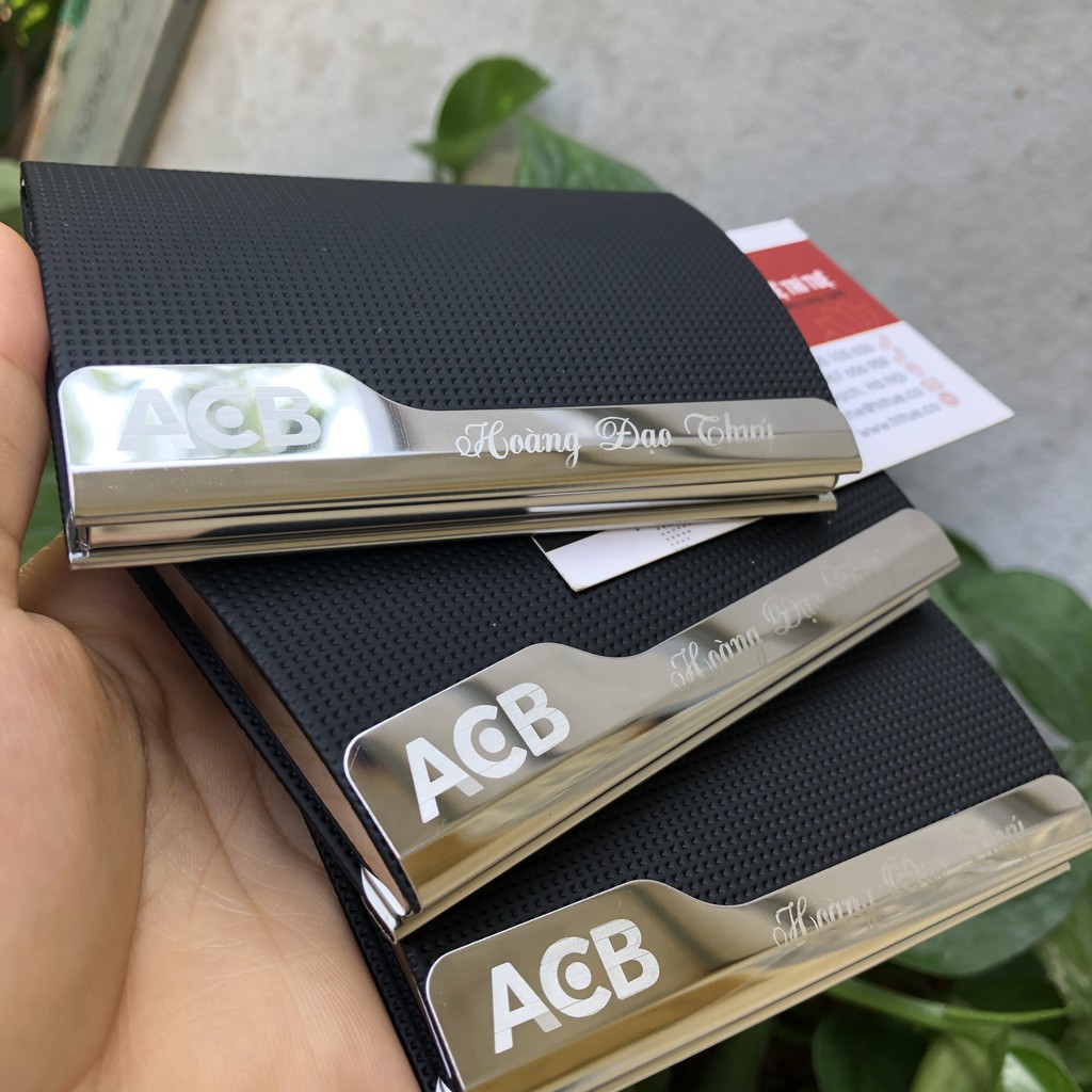 Hộp đựng name card bằng da, hộp đựng thẻ ATM có khắc logo ngân hàng ACB, ví đựng danh thiếp cho ngân hàng