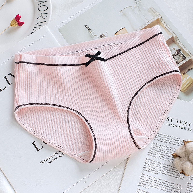 Quần Lót Cotton Màu Trơn Thoáng Khí Đính Nơ Xinh Xắn Dành Cho Nữ