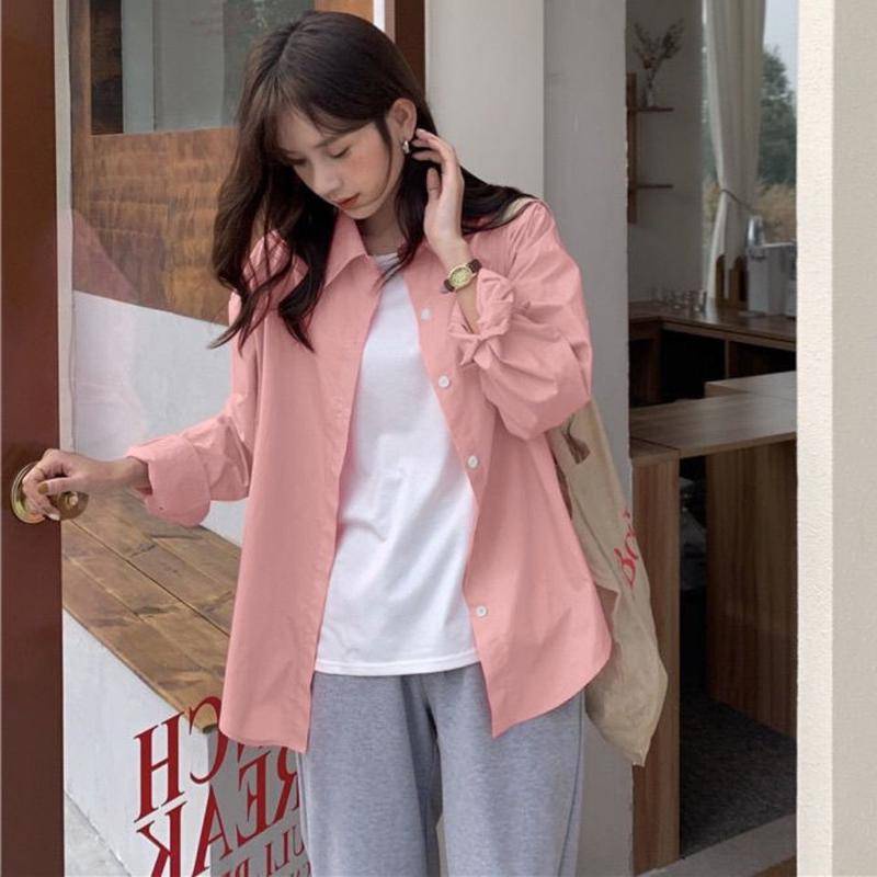 Áo Sơ Mi Tay Dài Màu Sắc Ngọt Ngào Phong Cách Hàn Quốc Cho Nữ