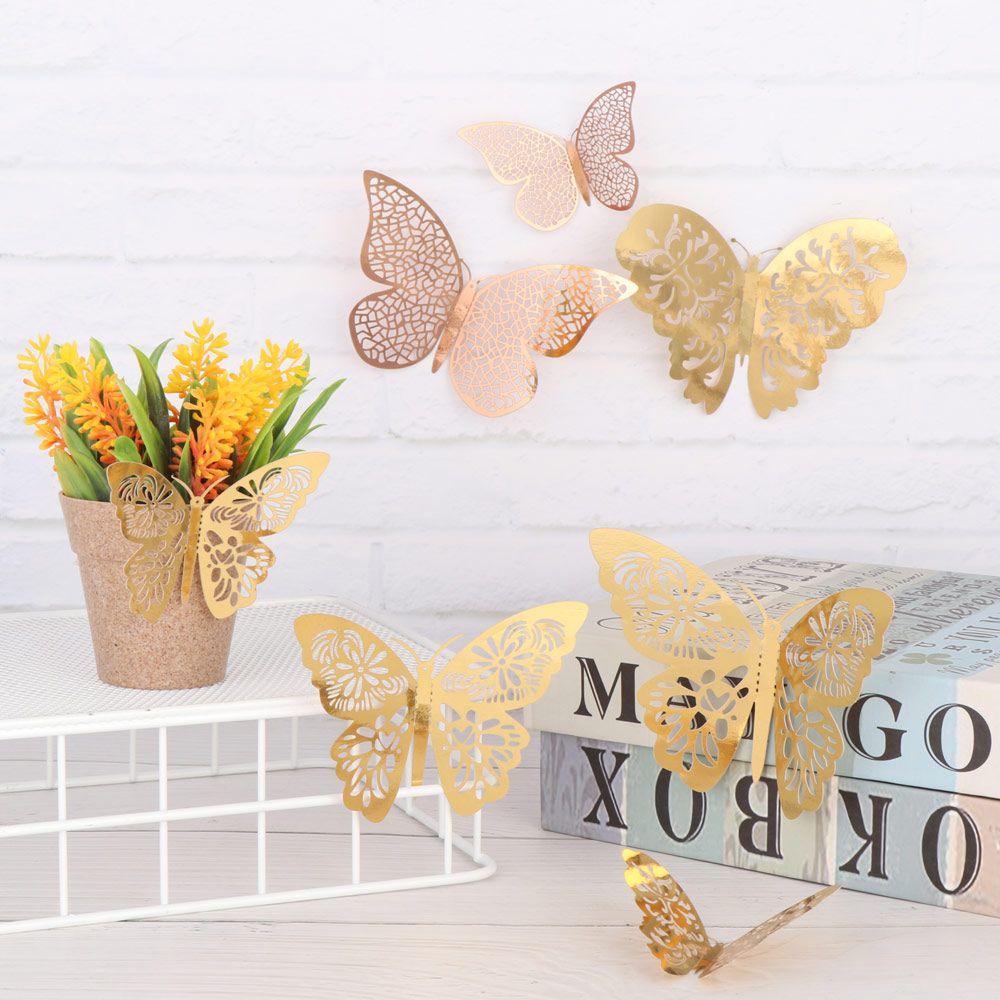 Bộ 12 Miếng Dán Hình Bướm 3D Bằng Kim Loại Dùng Trang Trí Tiệc Cưới
