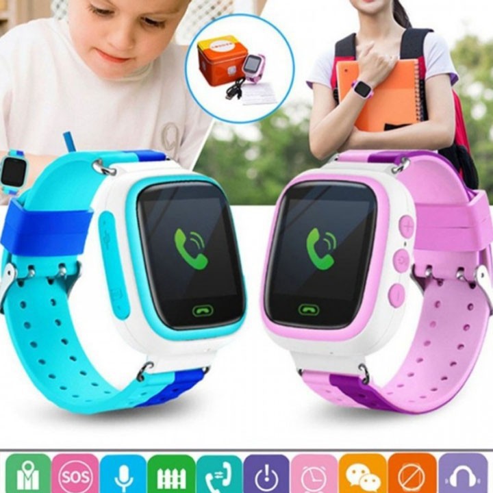 Đồng Hồ Báo Thức Bé Gọi SOS Chống Mất Theo Dõi Vị Trí Đồng Hồ Thông Minh Q80 ( xanh dương + hồng )