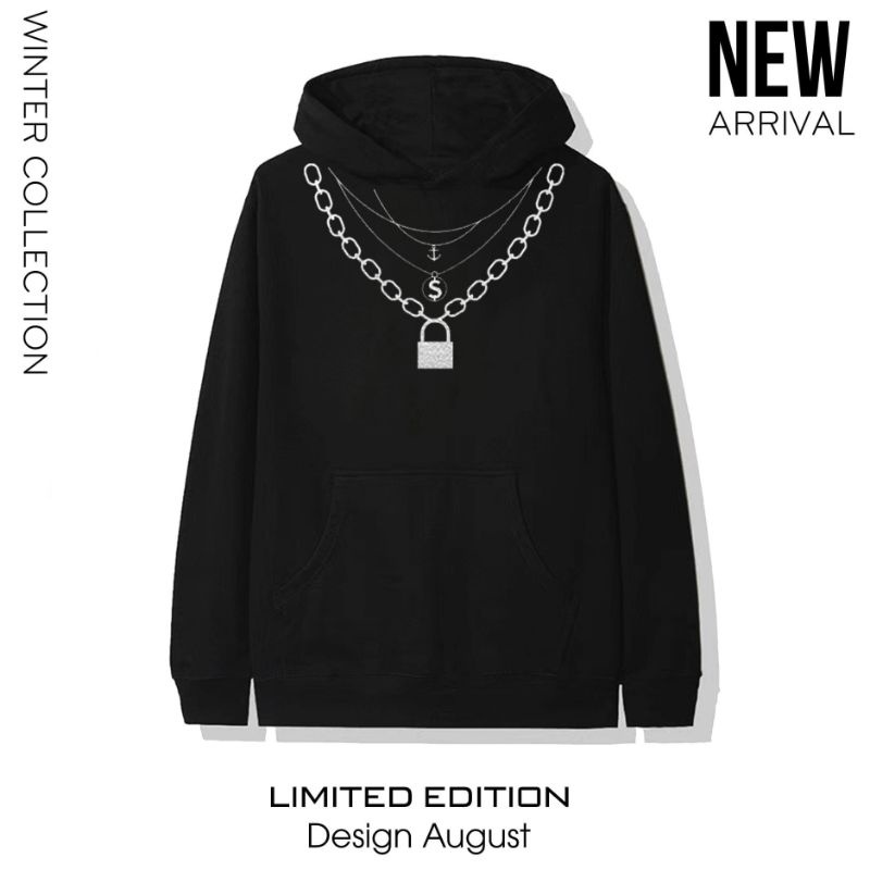 Áo hoodie unisex in hình dây chuyền có big size đến hơn 100kg vải nỉ bông dày mịn