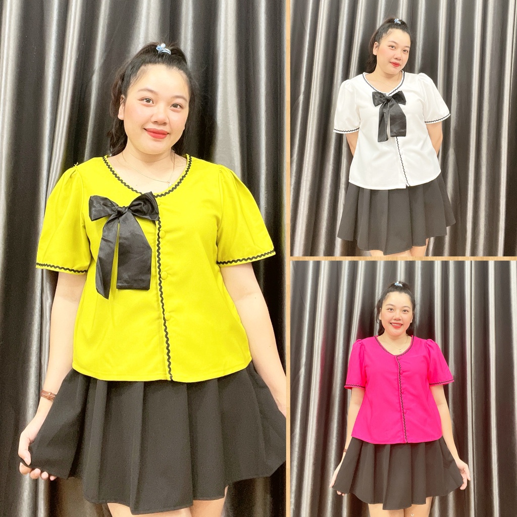 Áo Sơ Mi Nữ Bigsize Tay Ngắn Gắn Nơ Chất Vải Cotton Lạnh Mềm Mịn Mát,Áo Sơ Mi Kiểu Nữ Size Lớn HÌNH + Video ThẬT MÃ SM5