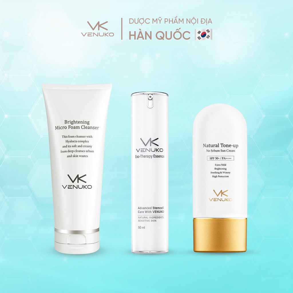 Sửa rửa mặt Venuko 150ml + Tinh chất Exo 50ml + Kem chống nắng Venuko 60ml