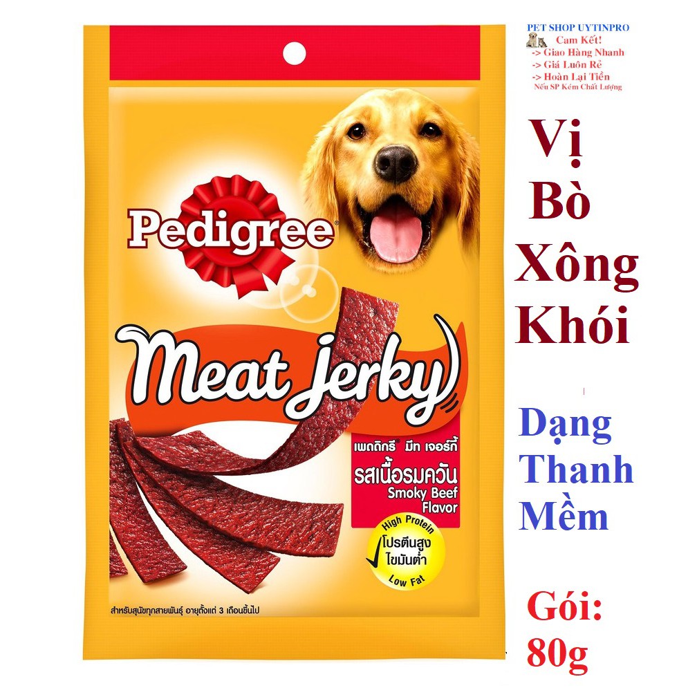 THỨC ĂN VẶT CHO CHÓ Pedigree Meat Jerky Smoky Beef Flavour Vị bò xông khói Dạng thanh mềm Gói 80g Xuất xứ Thái lan