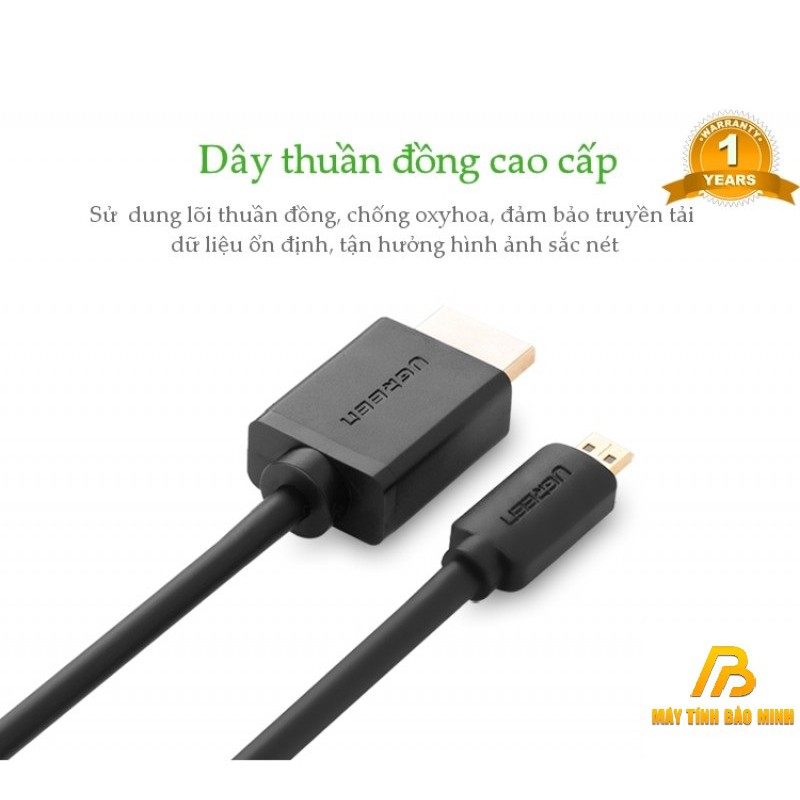 Cáp Chuyển Micro HDMI sang HDMI Ugreen 30102 30103 30104 (dài 1,5m- 2m- 3m) - Hàng Chính Hãng