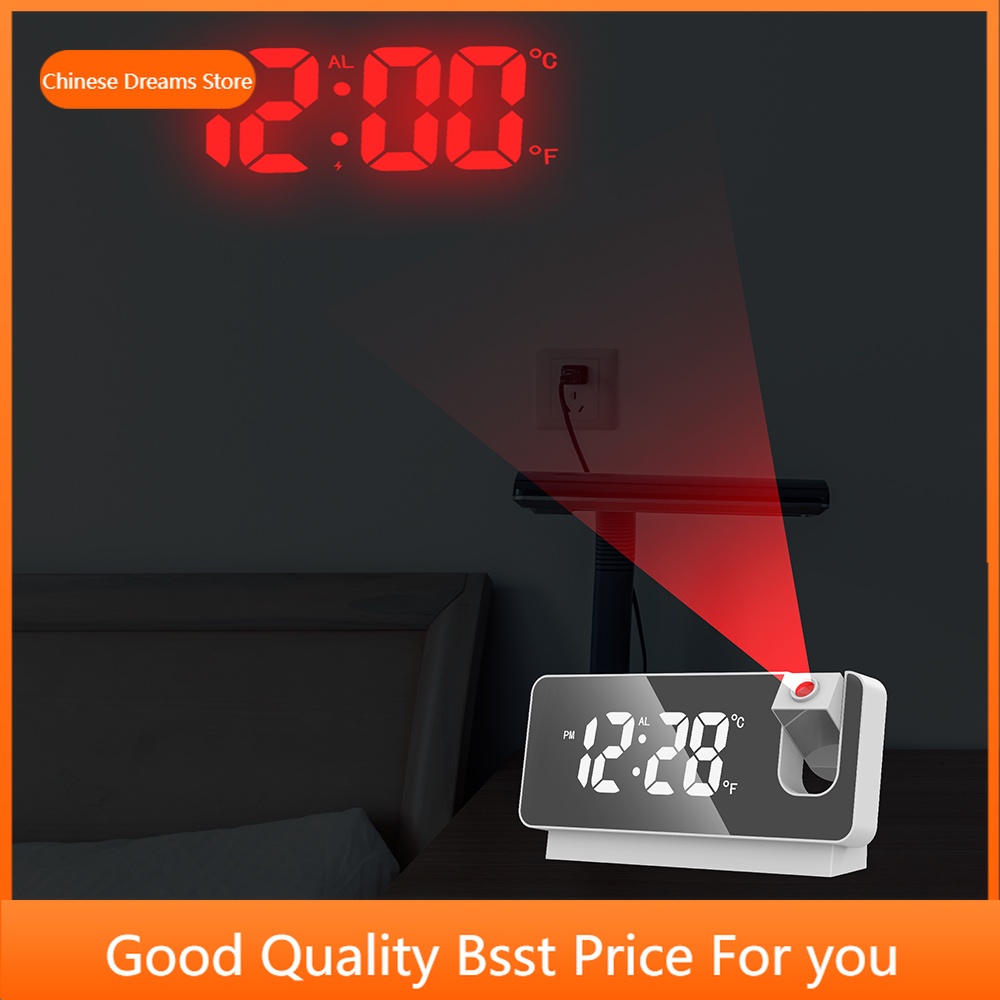 Đồng Hồ Báo Thức Điện Tử Có Đèn LED Chiếu Xoay 180 Độ 2 Cái Cho Trẻ Em & Người Lớn Tuổi
