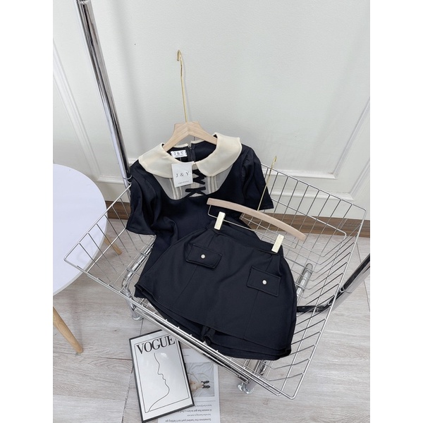 [ 𝐅𝐑𝐄𝐄 𝐒𝐇𝐈𝐏 ]  SÉT SƠ MI CỔ BÈO NƠ MIX C QUẦN ĐÙI  CÚC GIẢ VÁY HÀNG L1 Ạ