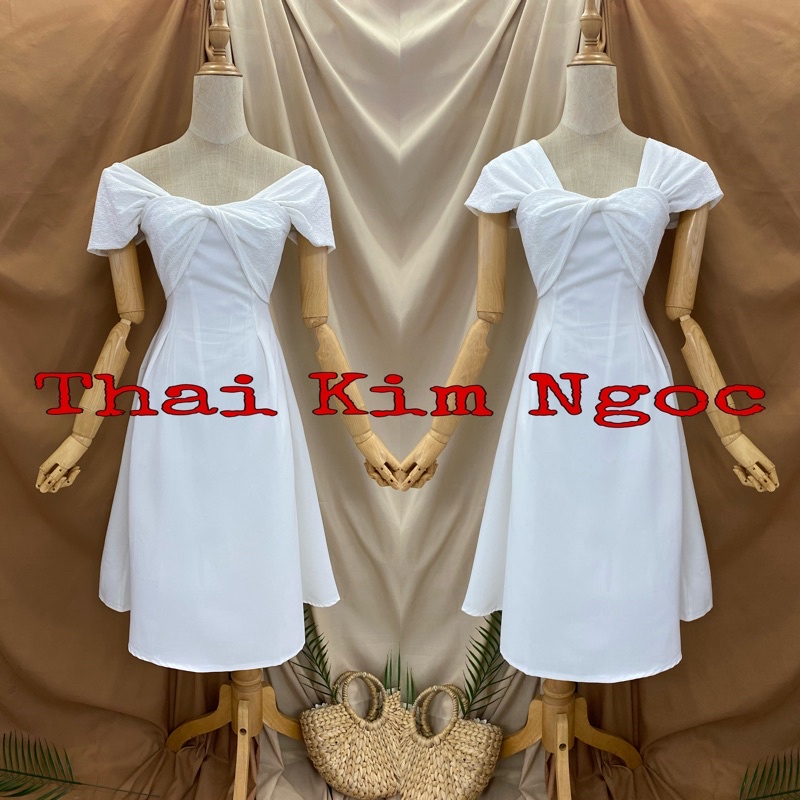 Đầm dự tiệc bẹt vai phi xoắn nơ