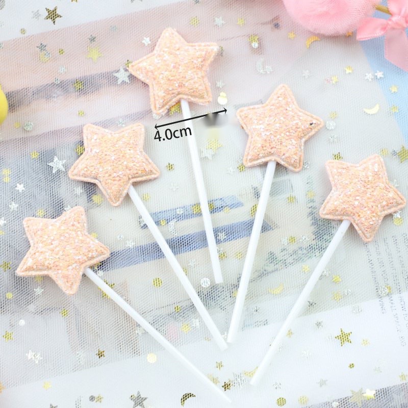 Que cắm tim, sao, vương miện phủ kim tuyến trang trí bánh kem
