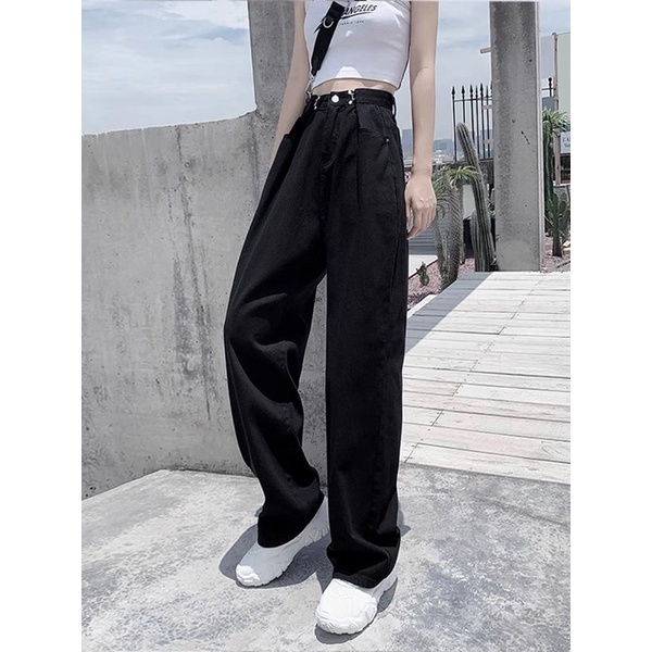 Quần bò cài eo dáng dài rộng ulzzang siêu hót