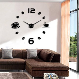 Đồng hồ dán tường 3D cỡ lớn DIY, tách cafe phá cách & độc đáo (0.9-1.5m)