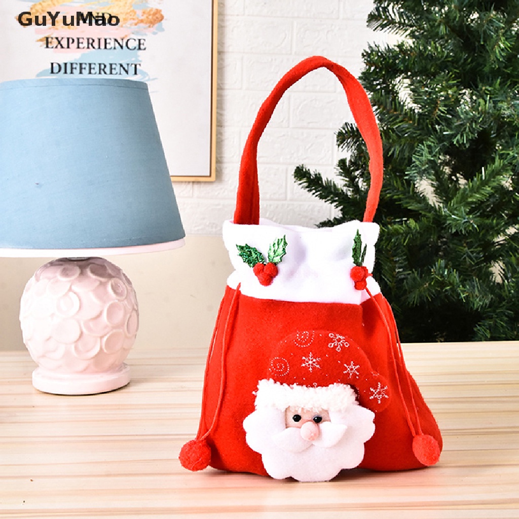 1 Túi Đựng Kẹo Bằng Vải Lanh In Hình Ông Già Noel Giáng Sinh Tinh Tế