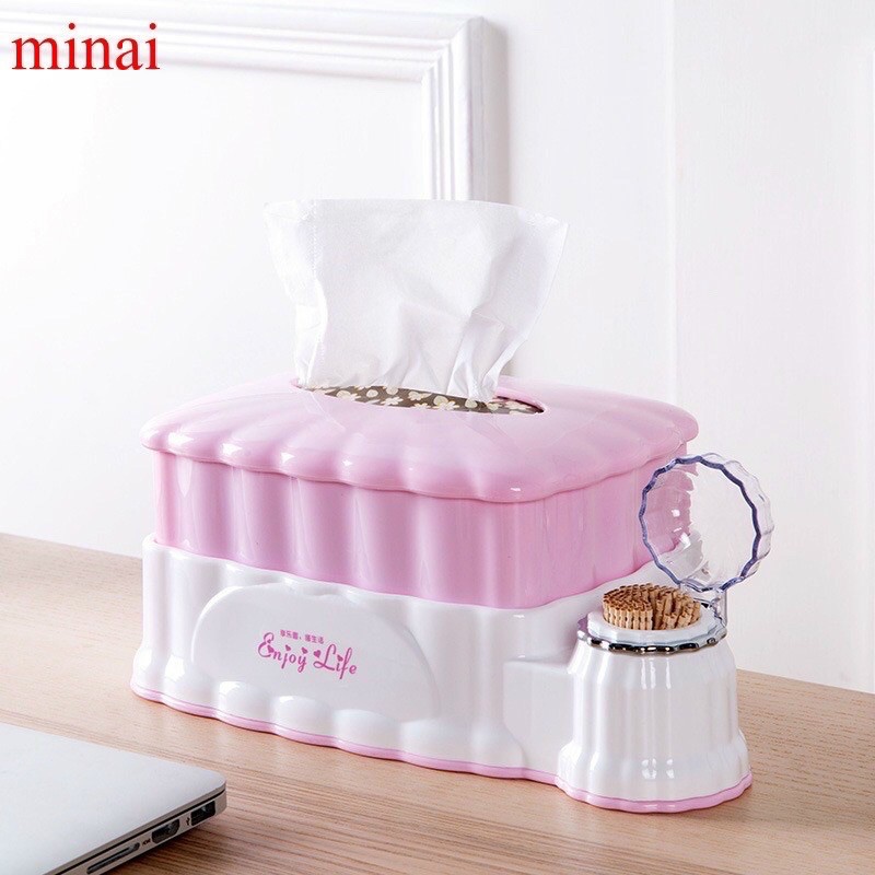 Hộp khăn giấy, hộp đựng khăn giấy dạng rút kèm hũ đựng tăm tiện lợi