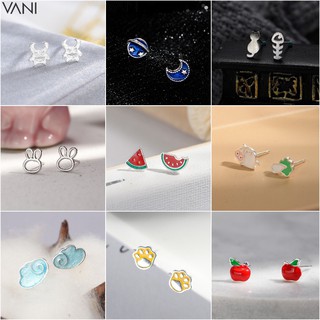 [ 9 MẪU ] Bông Tai Mạ Bạc 925 tiểu quỷ, galaxy xanh, mèo x cá, mặt thỏ rỗng, dưa hấu đỏ, heo x củ cải, đám mây xanh