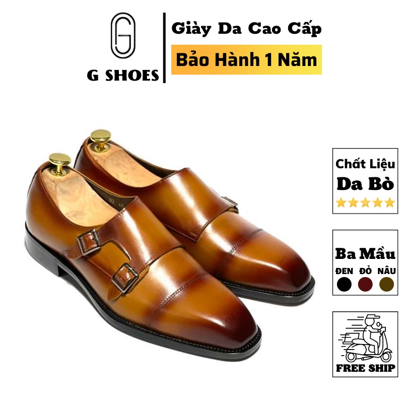 Giầy lười tây nam cao cấp đế gỗ phíp da bò thật bảo hành 1 năm kiểu dáng Double Monkstrap - Mã T160