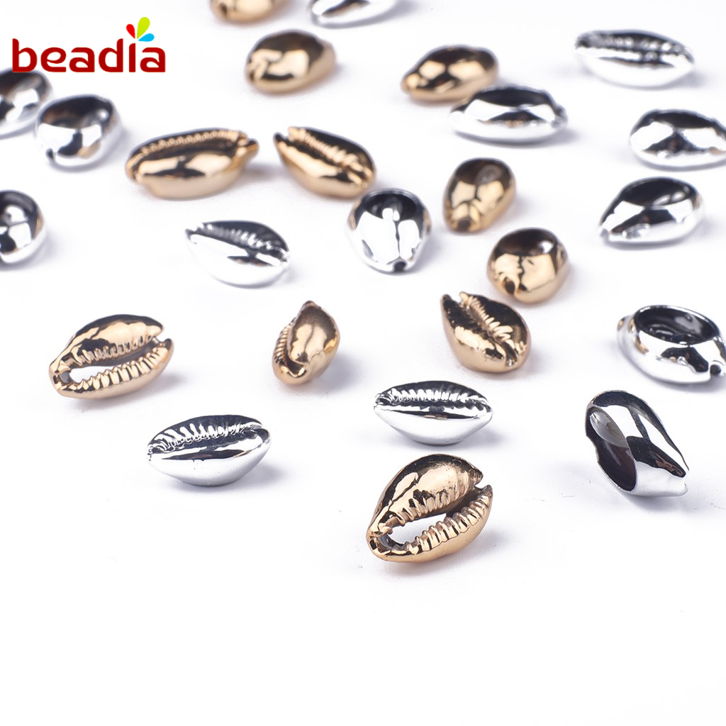 Hạt xỏ làm đồ trang sức Beadia bằng vỏ sò màu vàng/bạc cỡ 9x14-12x20mm DIY