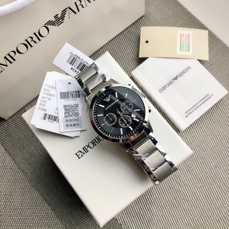 Đồng Hồ Nam Armani AR2434 Mặt Đen Chronograph Classic Dây Thép Size 42mm