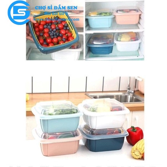 Bộ thau rổ đựng thực phẩm 2 trong 1 tiện lợi, hộp thau rổ đựng trái cây có nắp đậy G278-BoThauRo