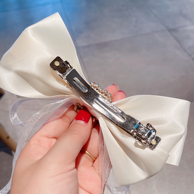 Kẹp Tóc Nơ Dài Đính Đá Lấp Lánh Thời Trang Dành Cho Nữ