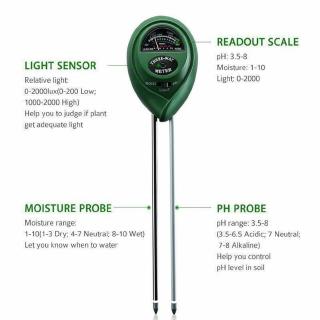 3 in 1 Soil Tester Meter Garden Lawn Moisture/Light/pH Test Tool
