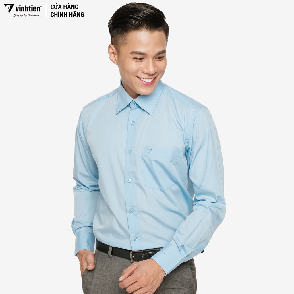 Áo Sơ Mi Dài Tay Màu Tencel-Spun Regular Fit - Vĩnh Tiến 325 - Xanh Da Trời