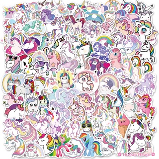 Set 100 Sticker PVC Chống Thấm Nước Chủ Đề Unicorn Kỳ Lân - Ngựa 1 Sừng Cute Dán Vali, Mũ Bảo Hiểm, Laptop, Guitar,...