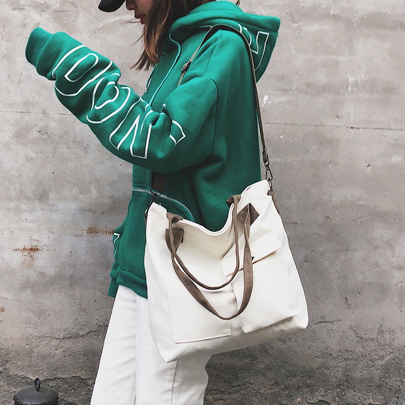 Túi Tote Đeo Chéo Vải Canvas Ulzzang Hàn Quốc Xinh Xắn