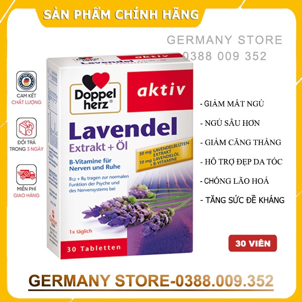 VIÊN UỐNG NGỦ NGON LAVENDEL EXTRAKT +ÖL DOPPELHERZ AKTIV, 30 VIÊN